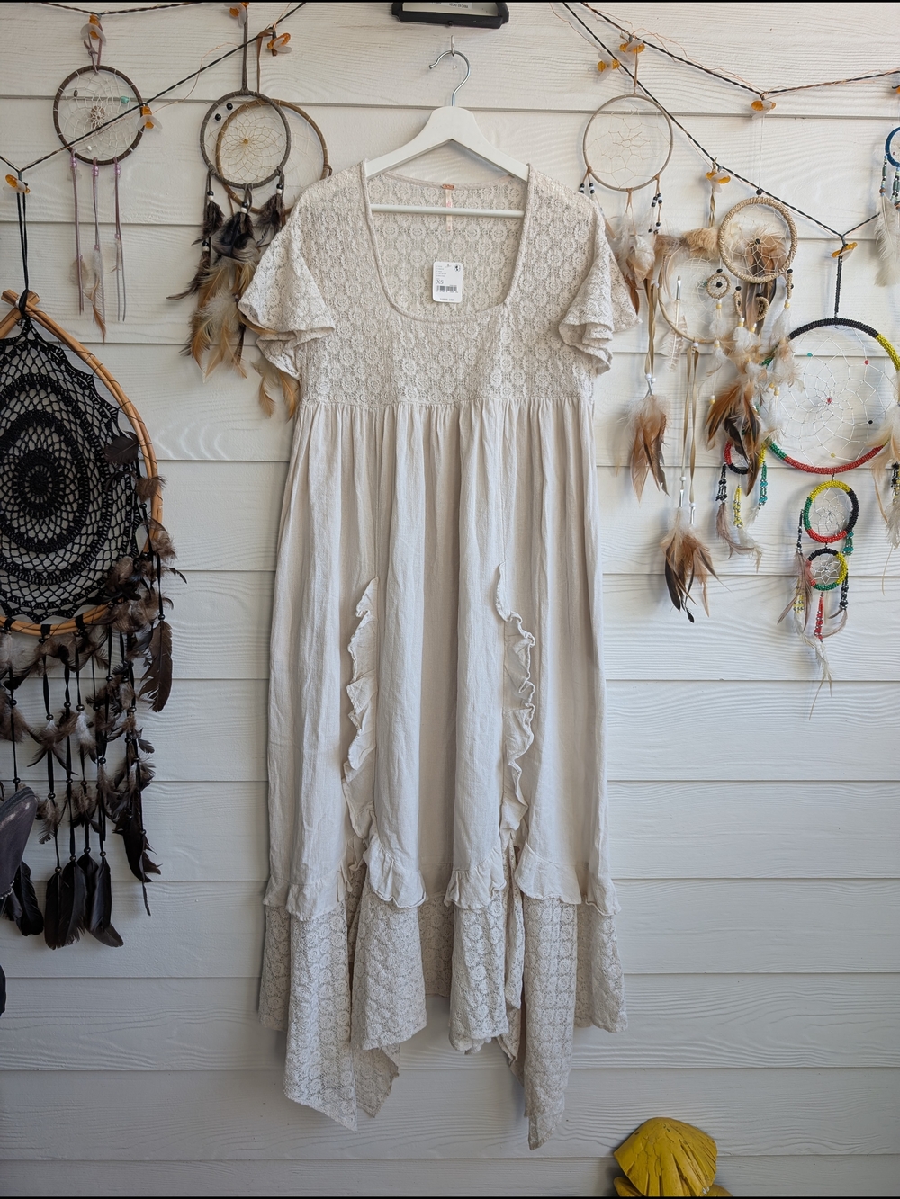 Free People Bring the Romance Midi Bohemian Lace-Inset Maxi Dress in Neutral - Picture 6 of 8